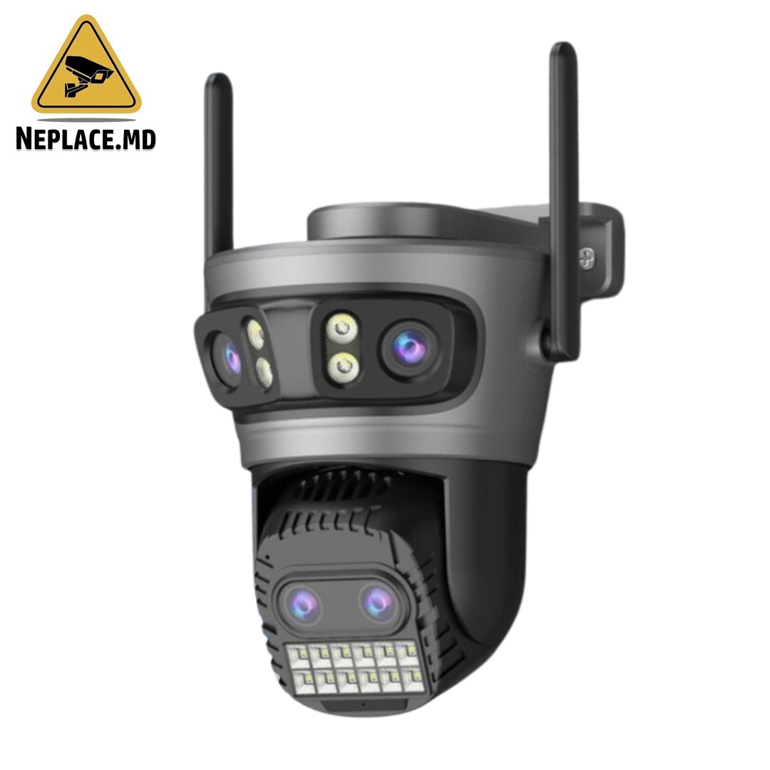 Камера наблюдения WIFI 5K, 3 объектива, Zoom 8X, Управление через приложение, Автоматическое отслеживание, Водонепроницаемость IP66 - Cumpără online | NePlace Moldova