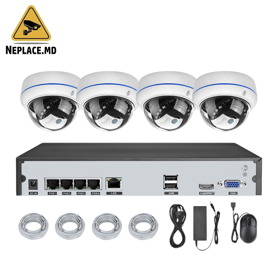 Профессиональная система видеонаблюдения 4K POE NVR CCTV, (4 камеры 5MP) 4K HD, распознавание лиц, двусторонняя связь - Cumpără online | NePlace Moldova