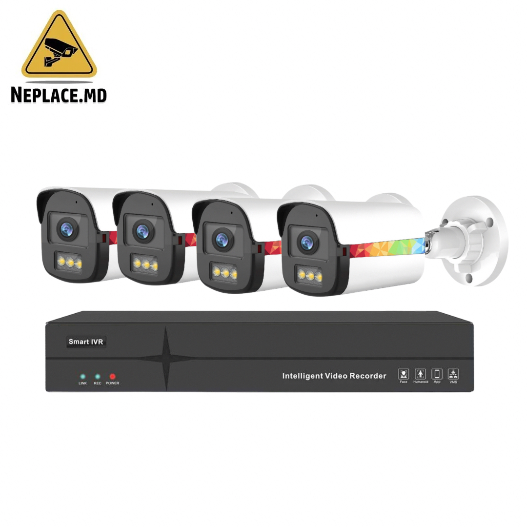 Профессиональная система видеонаблюдения 4K POE NVR CCTV, (4 камеры 5MP) 4K HD, распознавание лиц, двусторонняя связь Icsee - Cumpără online | NePlace Moldova