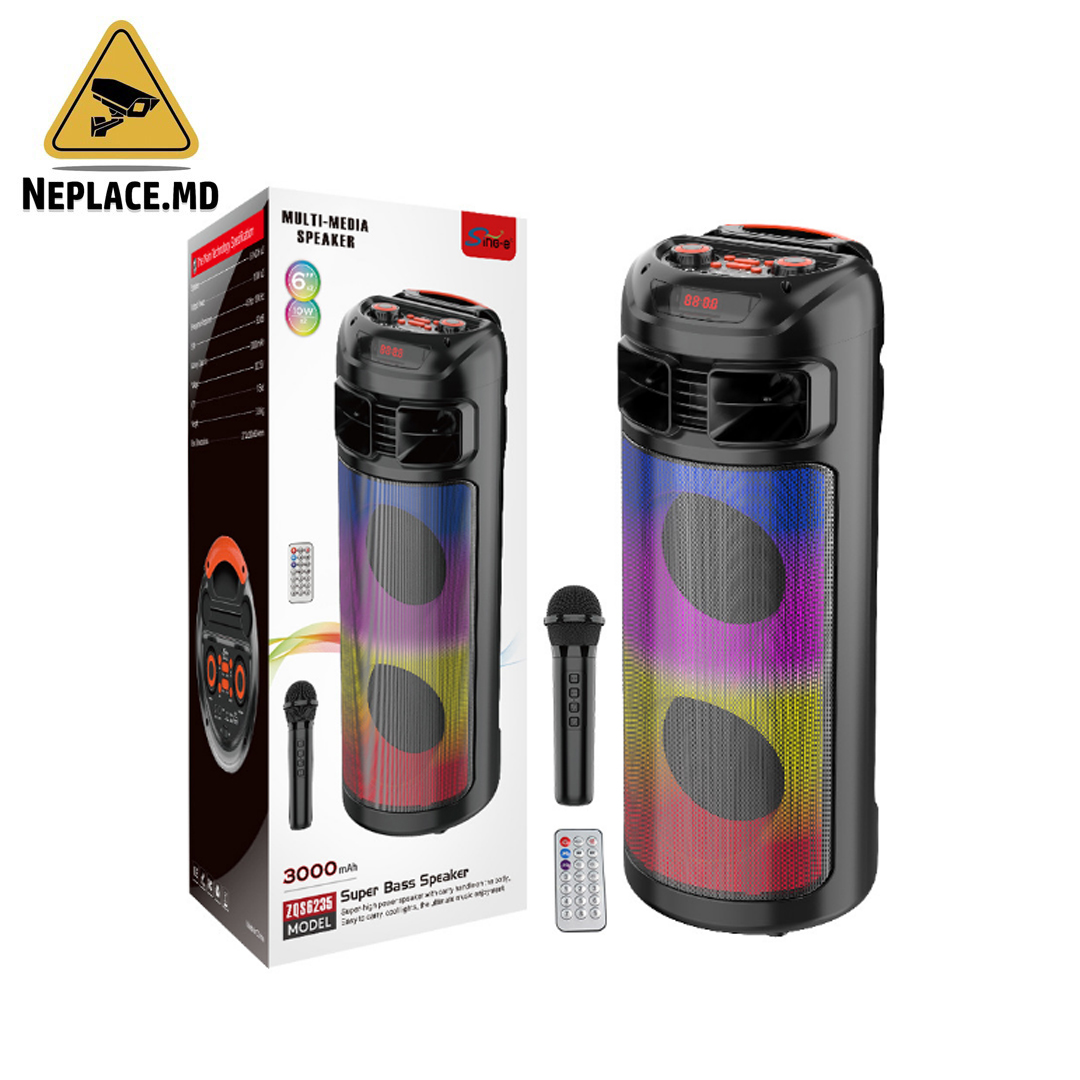 Boxa Portabila Wireless Radio FM, MP3 Player, Karaoke, 20W, iluminare RGB, Negru - Cumpără online | NePlace Moldova