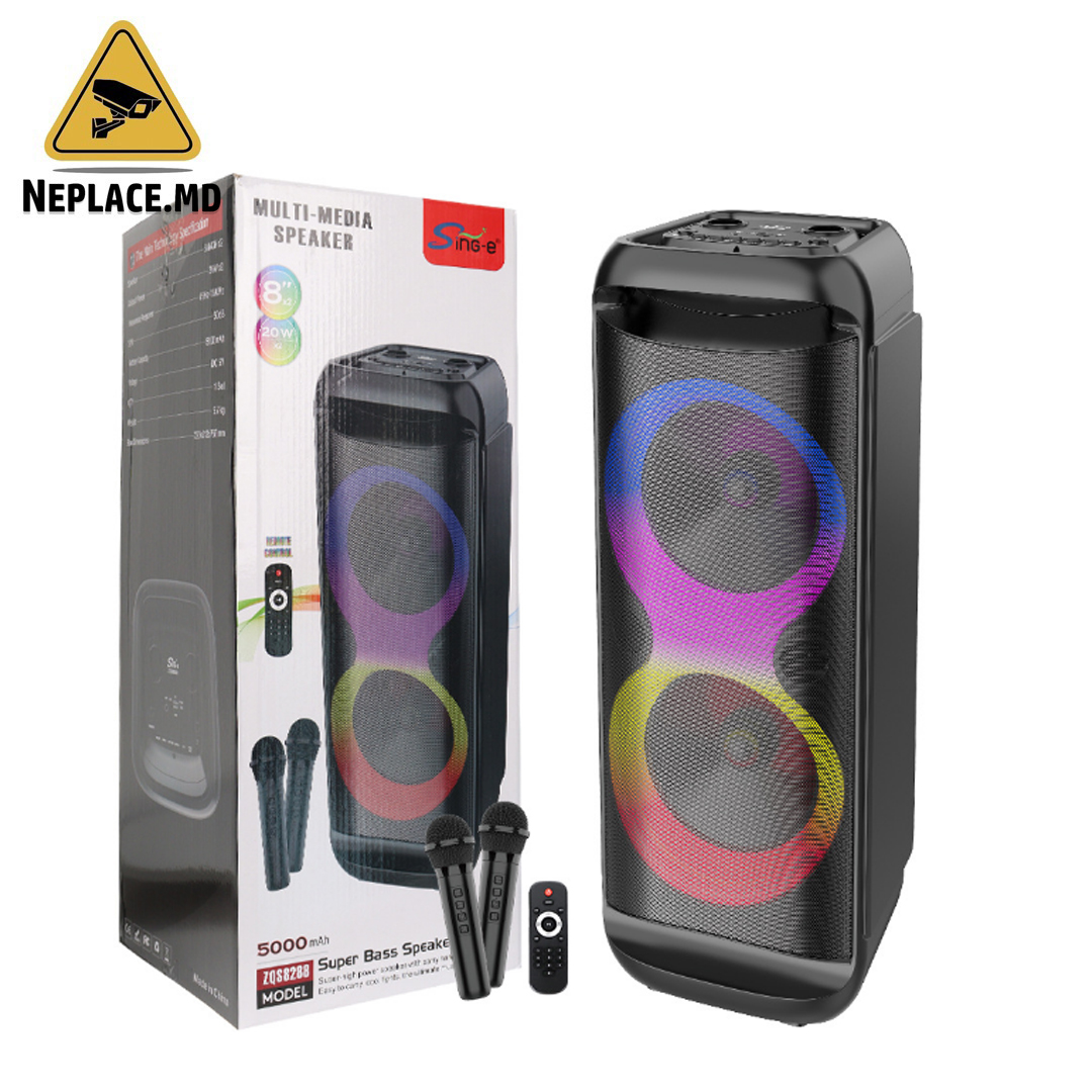 Boxa Portabila Wireless Radio FM, MP3 Player, Karaoke, 40W, iluminare RGB, Negru - Cumpără online | NePlace Moldova
