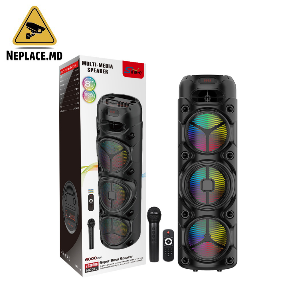 Boxa Portabila Wireless Radio FM, MP3 Player, Karaoke, 40W, iluminare RGB, Negru, 6000 mAh - Cumpără online | NePlace Moldova