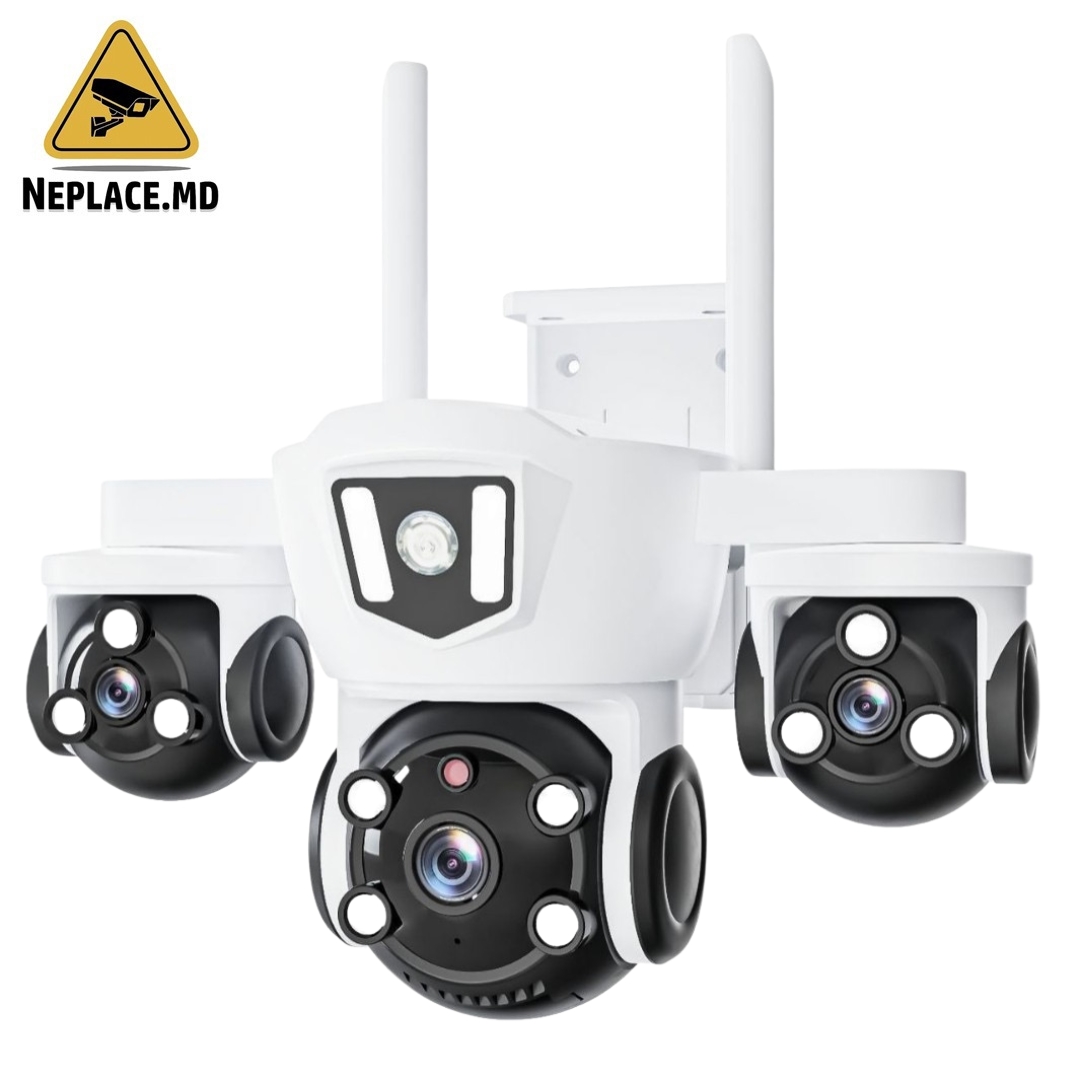 WIFI камера наблюдения, 3 объектива, 12MP, управление через приложение, автоматическое отслеживание, водонепроницаемость IP66 - Cumpără online | NePlace Moldova