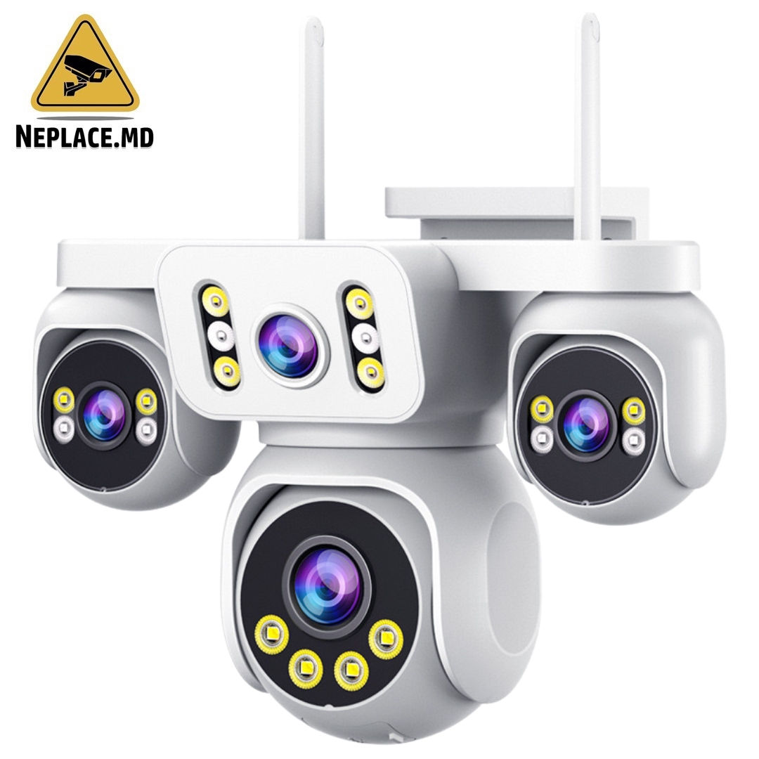 WIFI камера наблюдения, 4 объектива, 12MP, управление из приложения, автоматическое отслеживание, водонепроницаемость IP66 - Cumpără online | NePlace Moldova