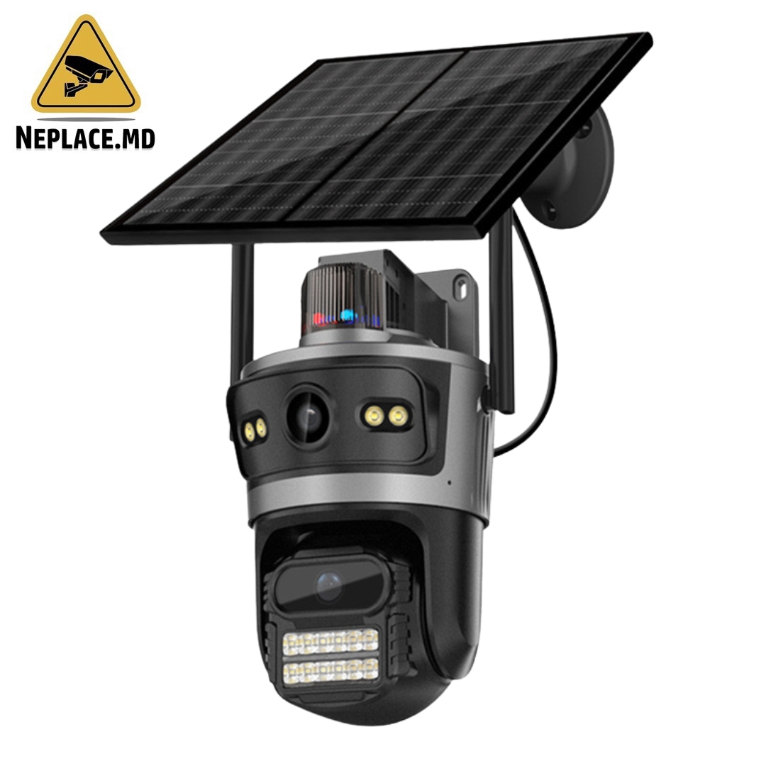 Camera Supraveghere WIFI 4K Ultra HD, Dual lens, Incarcare Solara Panou, Rotire Din Aplicatie, Rezistenta La Apa IP 66 - Cumpără online | NePlace Moldova