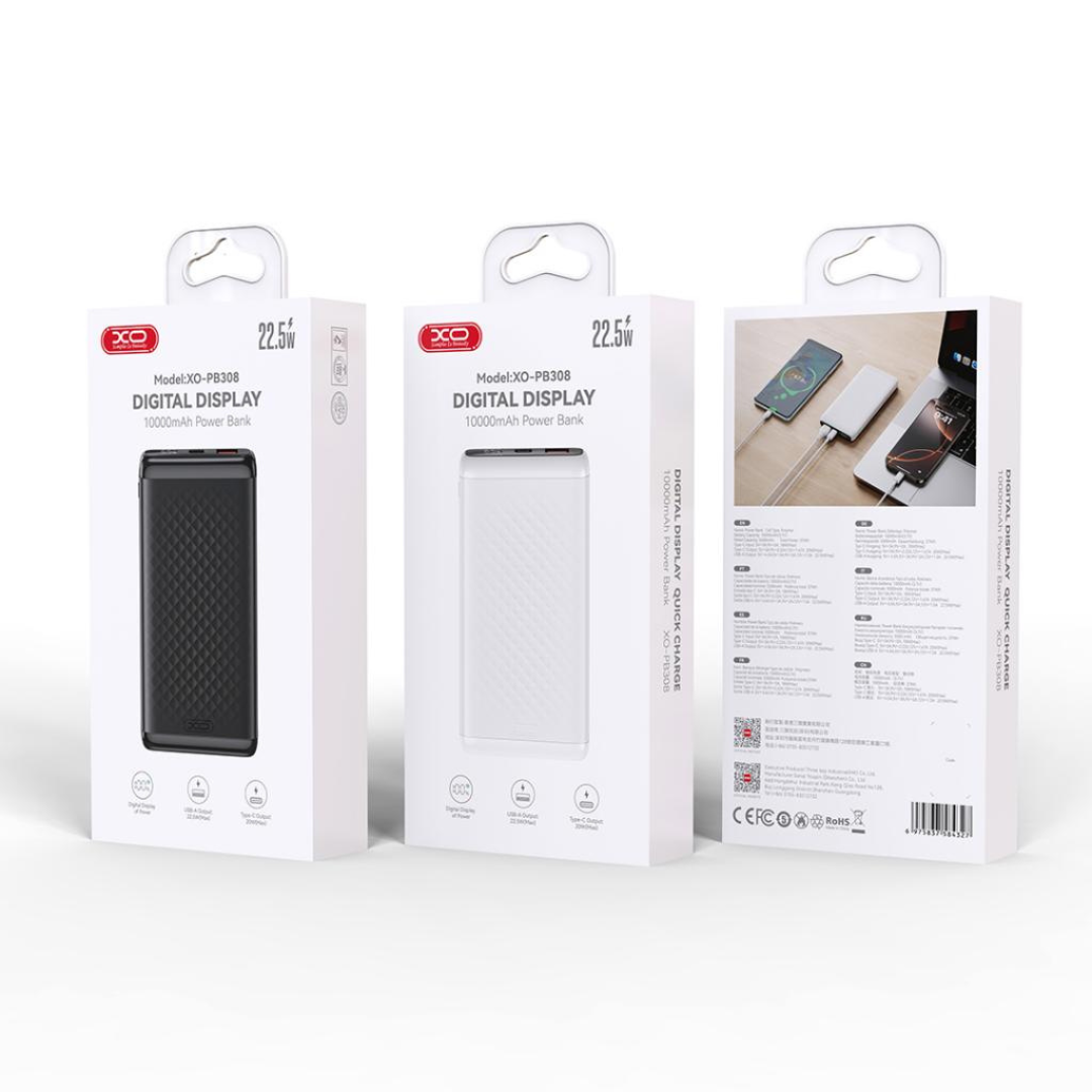 Baterie externa XO Power Bank 10000 mAh, 22.5W, USB-C, USB-A, neagra - Cumpără online | NePlace Moldova
